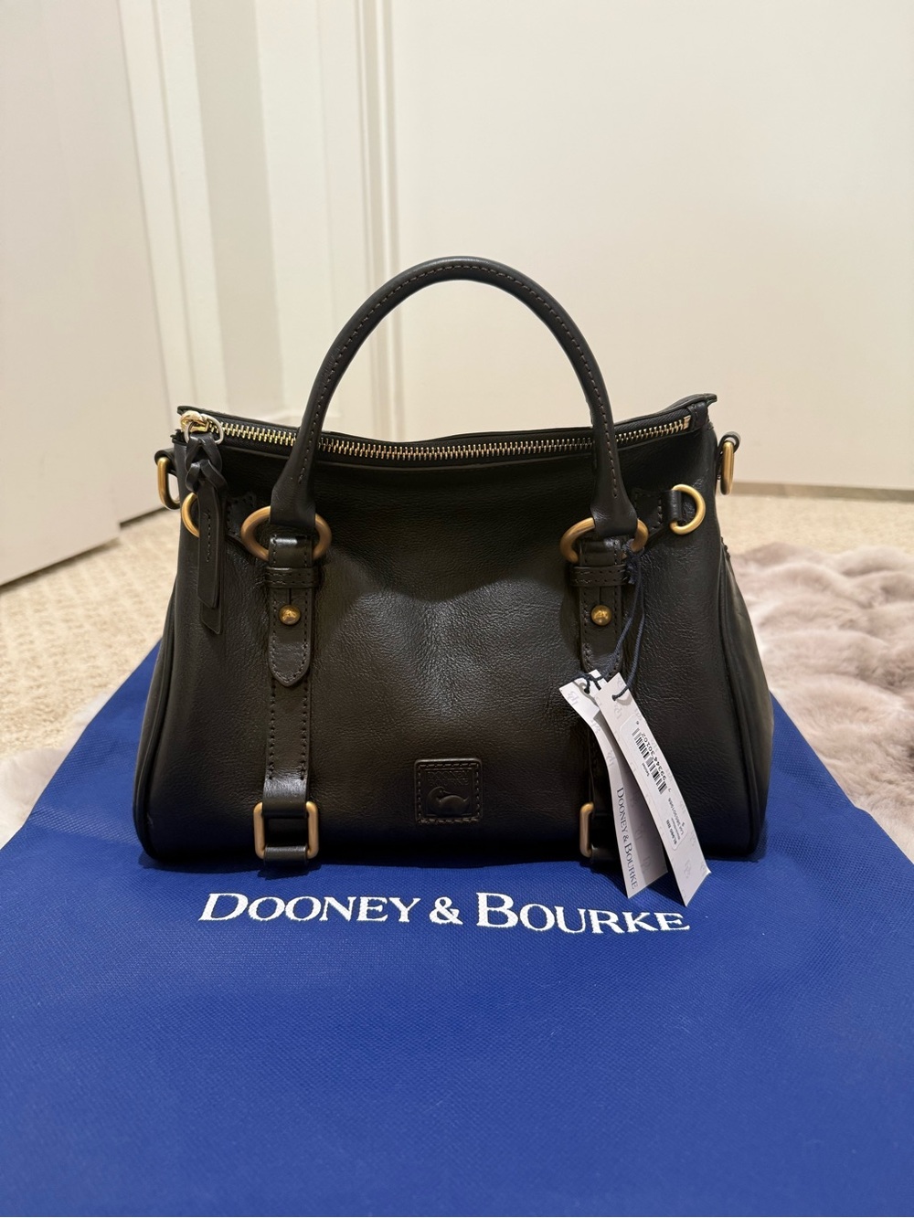 Dooney & Bourke Florentine Leather Satchel, Regular Size Black Black